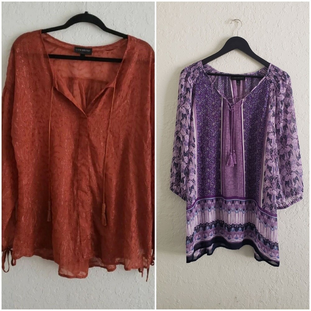 Lane Bryant Semi Sheer Lightweight Boho Peasant Casual Blouse Bundle 1X